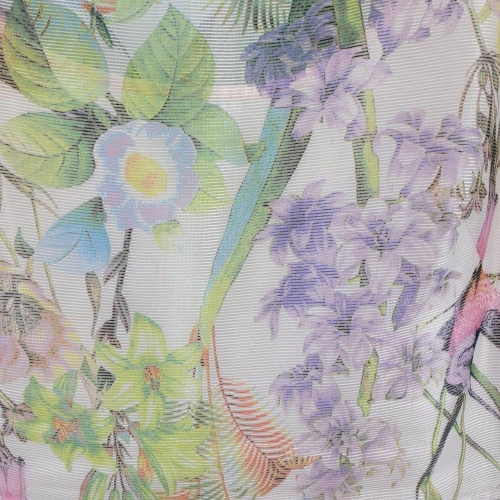 Vtg Retro 60s Sheer‎ Hummingbird Floral Fit Flare Dress Sz 14 Feminine Romantic